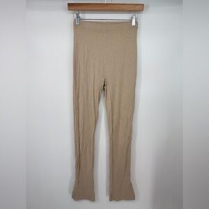 Oh Polly High Rise Flare Neutral Ribbed Cream Leggings